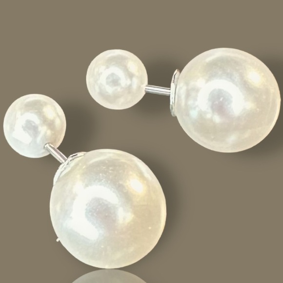 NEW Double Ended Simulated Pearl Large Droplet Stud Earrings Designer Inspired - Picture 1 of 9
